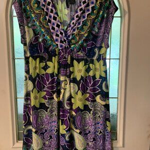 Women's Size XL New Directions Purple and Lime Green Print Dress